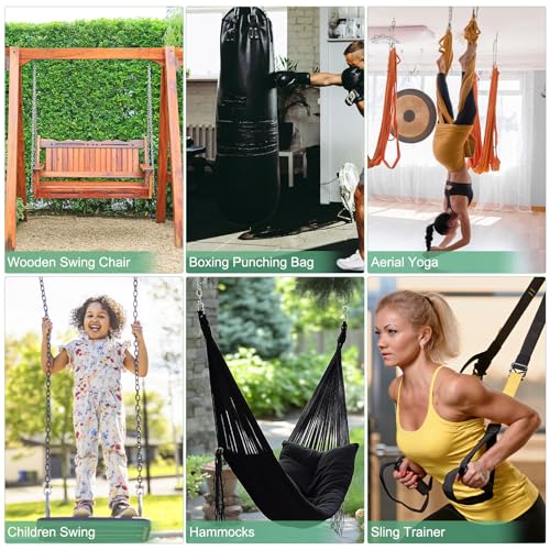 M METERXITY 360° Swivel Swing Hangers, 1200 LB Capacity Stainless Steel Hammock Hanging Kit Swing Hook for Ceiling/Chair/Yoga/Punching Bag/Gym/Playground, Ceiling Mount Swing Bracket [Black]