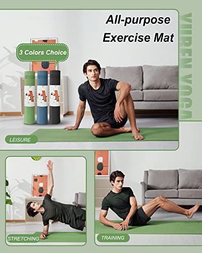 YR Large Exercise Mat 76"x35" 10mm Thick TPE Yoga Mat Non Slip | Workout mats, home gym, anti-tear, easy-to-clean, odor-less, excellent cushion, with yoga bag - color: Green