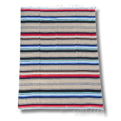 Open Road Goods Authentic Mexican Serape Blanket – 100% Cotton Falsa Throw - Multi-Color Handmade Blanket/Classic Striped Falsa Beach Blanket (Tan/Beige) - color: Tan/Beige
