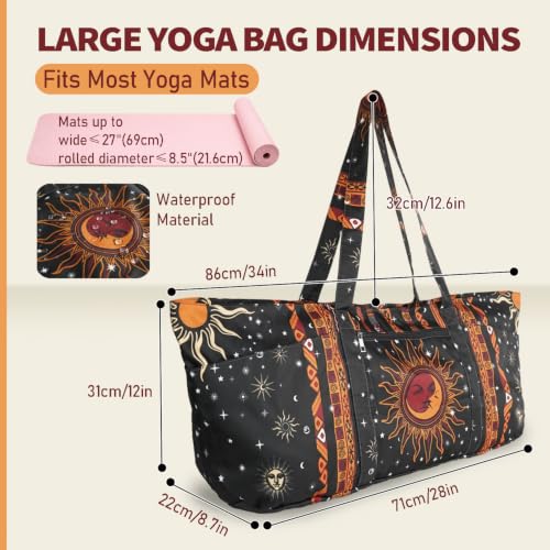 Yoga Mat Bag Yoga Tote Bag with Large Waterproof Zipper Pocket and Drawstring Pocket Yoga Mat Bag Carrier Fit Most Size Mats and All You Stuff - color: black orange