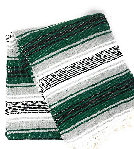 Mexican Falsa Blanket Authentic 52" X 72" Pick Your Own Color (Grey/Forest Green/Black) - color: Grey/Forest Green/Black