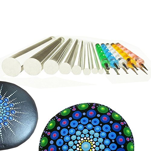 Mandala Rock Painting Pen Dot Dotting Tools Stencil Brush Set 12 PCS Flat Head 4mm 5mm 6mm 8mm 10mm 12mm 14mm Diameter 5 Stylus (set1)