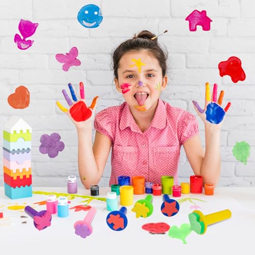 24Pcs Paint Stamps for Kids, Sponge Brushes for Painting | Sponge Foam Stamps for Early Learning Finger Paint Sponge Brushes Foam Art Drawing Tools - style: 3F-StamperSponge24PCS