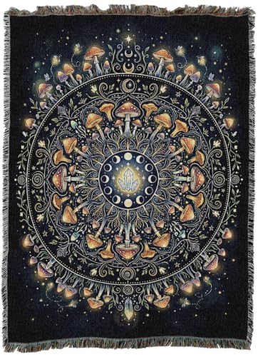 Pure Country Weavers Mushroom Firefly Mandala Blanket - Gift Tapestry Throw Woven from Cotton - Made in The USA (60x80) - color: Mushroom Firefly Mandala, size: 60x80