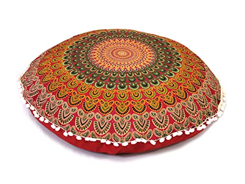 Large Round seat Floor Cushion Chair Ottoman Cover Pouf Pillow Meditation Floor Cushions for Adults Seating pouffe Ottoman Throw Covers Craft Room Furniture Sitting Cover 22 Inches Red Yellow - color: Red Yellow