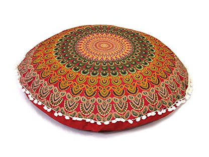 Large Round seat Floor Cushion Chair Ottoman Cover Pouf Pillow Meditation Floor Cushions for Adults Seating pouffe Ottoman Throw Covers Craft Room Furniture Sitting Cover 22 Inches Red Yellow - color: Red Yellow