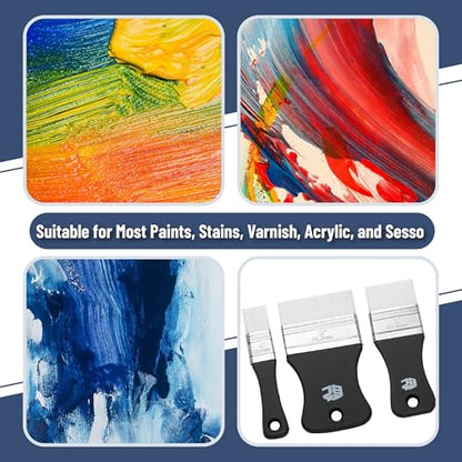 Bates- Flat Paddle Paint Brush Set, 3 Pack, 1"/2"/3" Nylon Bristles | Scale Paddle Brush with Short Ergonomic Handle for Oil and Acrylic Paints Varnishes Painter Artist