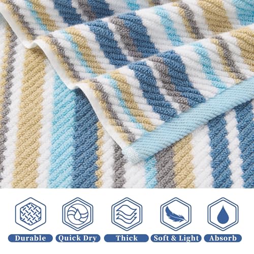 VOOVA & MOVAS Hand Towels 4 Pack, 100% Cotton, 16x27 in, Blue Gray Beige - color: Blue + Gray + Beige Striped, size: 4 PC Hand Towels (16"x27")