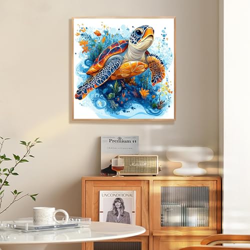 Fountor Sea Turtle Paint by Numbers Kit for Adults Beginner, Sea Turtle Adult Paint by Number Kits on Canvas Without Frame, Oil Painting by Numbers for Home Decor Gift 16” W x 16”L - color: LOP0825, size: Frameless