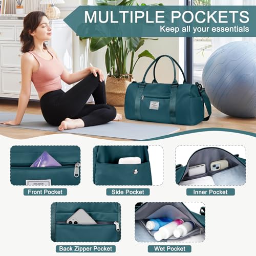 Gym Bag for Women Men with Shoes Compartment,Sports Duffle Bag Personal item travel Duffel Bags Tote Bag Small Carry on Weekender Overnight Bag Workout Dance Bag Hospital Holdalls Peacock Blue - color: A1-Peacock Blue