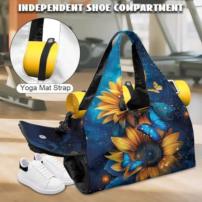 Yoga Mat Bag for Men Women Canvas Yoga Mat Carrier Take In Out Mat Easily for Beach Swim Bags Pool Sports Gym - color: Blue Butterfly