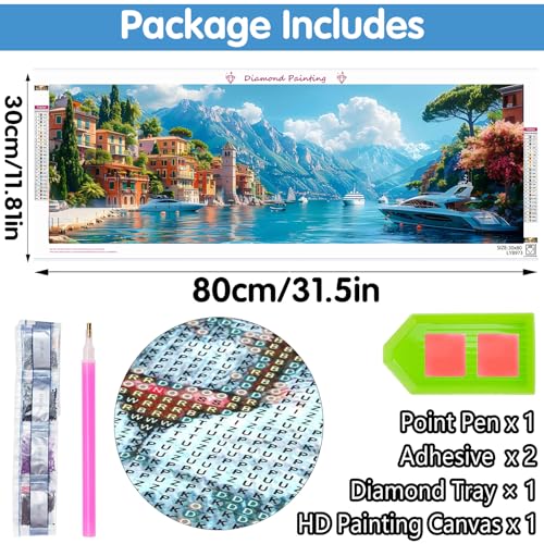 Reofrey Large Diamond Art Kits for Adults Lake Como, 12x31.5 inch Full Drill Round Rhinestone Big Diamond Painting Kit Landscape, DIY Cross Stitch Embroidery Canvas for Crafts Home Wall Decor - color: Lake Como