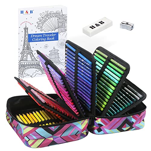 H & B 180 Colored Pencils Set, Art Pencil Kit for Adult Coloring,Oil Based Soft Core, Ideal for Coloring Sketching Shading,H & BArt Set for Teens Beginner Wooden Color Pencils - size: 180, style: 1-Geometry (Basic)