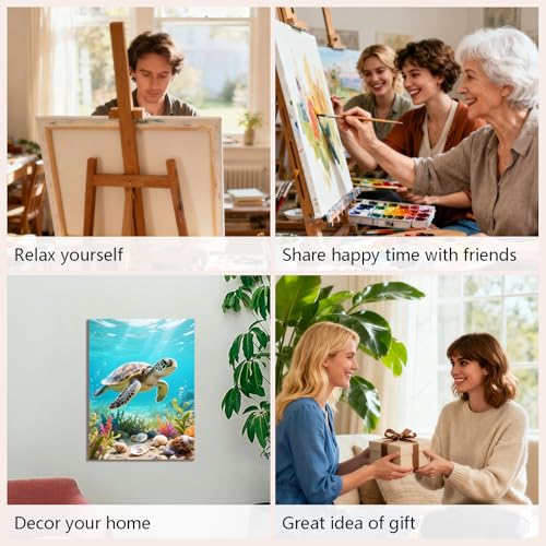 Muzagroo Paint by Numbers Oil Painting Kits for Adults DIY Sea Turtle Oil Painting for Beginners Hand Crafts Kits with Brushes and Acrylic Paints 16x20 inches (Sea Turtle) - color: Sea Turtle