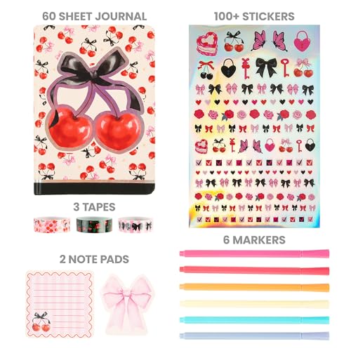 Fashion Angels Cherry Cute Graphic Journaling Kit | DIY Stationery & Writing Set with Journal, Notepads & More, Creative Arts & Crafts Gift for Ages 8+ - style: Cherry Cute
