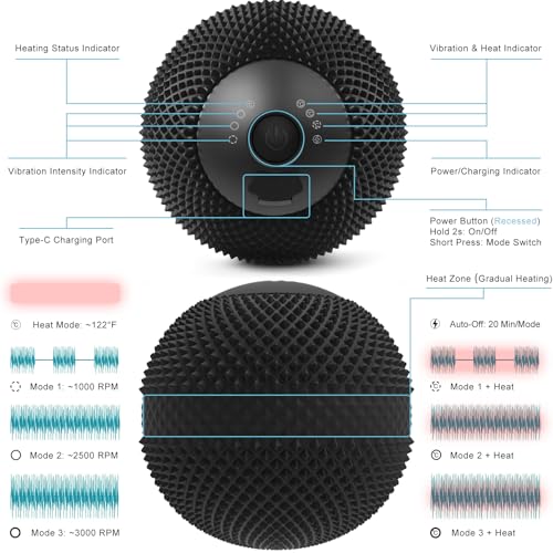 Vibrating Massage Ball with Heat, 7 Modes, Memory, Myofascial Release, Deep Tissue Muscle Recovery Ball for Trigger Point Massage - Foot, Neck, Leg, Back & Hip Flexor Release Tool (Black) - color: Black