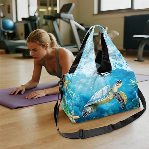 Yoga Mat Bag for Men Women Canvas Yoga Mat Carrier Take In Out Mat Easily for Beach Swim Bags Pool Sports Gym - color: Blue Sea Turtle
