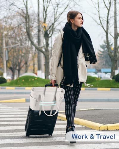 TOPDesign Puffy Tote Bag for Women with Cup Holder & Laptop Compartment & Cosmetic Bag & Trolley Sleeve for Work, Travel - color: Light White, size: Large