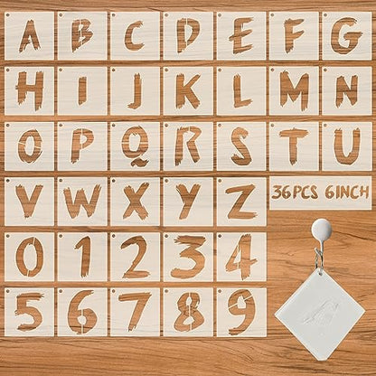 36Pcs Letter Stencils, Reusable Numbers & Alphabet Stencils, 6 inch,Cursive | Reusable, Numbers & Alphabet, For Painting on Wood, Wall, Fabric, Rock, Chalkboard, Signage, Spray Painting Compatible - size: 6 IN