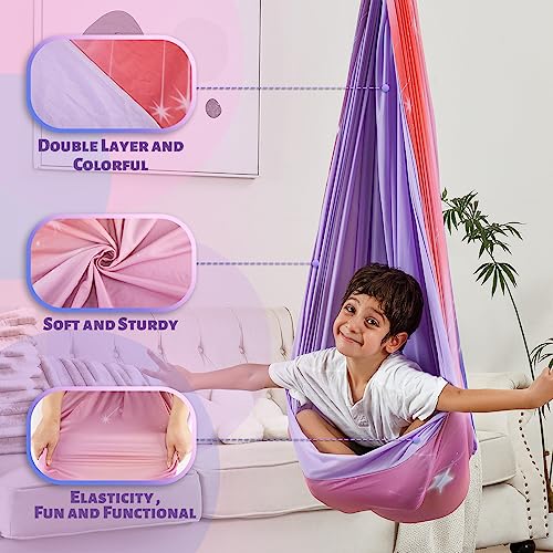 Sensory Swing, Indoor & Outdoor Sensory Swing for Kids & Adults, Double Layer Therapy Cuddle Swing for Kid with Autism, Holds up to 300lbs - color: Pink