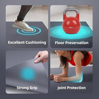 GymCope Large Exercise Mat for Home Workouts, 12x6/10x6/9x6/8x6/7x5/6x4 ft - color: 6'*4'Dark Grey