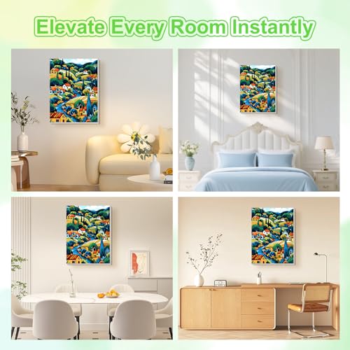 TOSTOG Colorful Hillside Village Framed Canvas Paint by Numbers Art Kit for Adults and Kids, Beginner Acrylic Oil Painting Supplies with Wooden Frame for Home Wall Decor 25 * 35 cm/10 * 14 in - color: Colorful Hillside Village