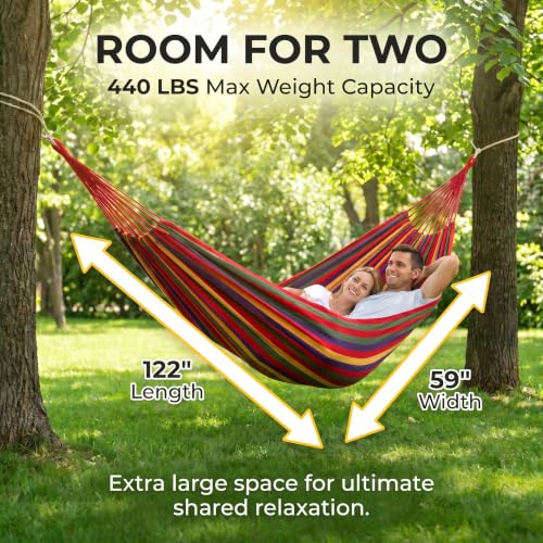 Canvas Hammock 122" Long X 59" Wide 2 Person Hammock 440 pounds Maximum Weight Applicable Scenes in Courtyard Autumn, Indoor Hanging Chairs, Beach Leisure (red Yellow, Full) - color: Red Yellow, size: Full