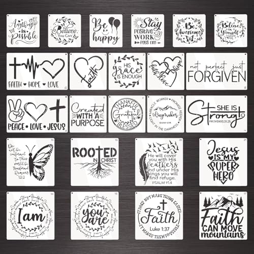 24 Pcs Inspirational Word Stencils, Reusable DIY Painting Templates for Wood, Canvas, Wall, Cards & Scrapbooking Decor, Quote and Phrase Craft Stencils Set - color: characters