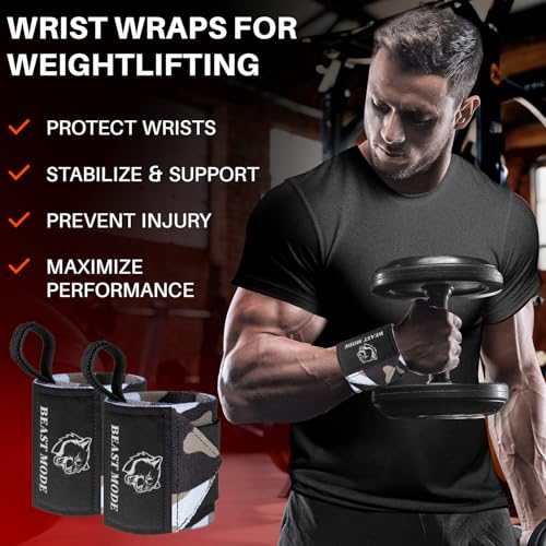 TECEUM Elastic Cotton Weightlifting Wrist Wraps with Thumb Loops, 1 Pair - color: Black Camo, style: 18" – Arms on Fire