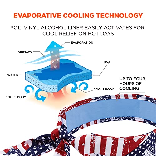 Ergodyne Chill Its 6700CT Cooling Bandana, Lined with Evaporative PVA Material for Fast Cooling Relief, Tie for Adjustable Fit, Stars & Stripes (12561) - size: Each (Pack of 4)