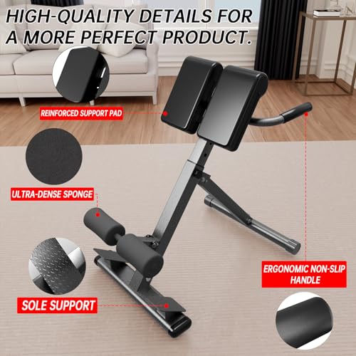 Roman Chair Hyperextension Bench – Adjustable Back Extension Machine for Glutes, Hamstrings & Lower Back – Foldable Multi-Purpose Workout Equipment for Home Gym - size: Medium