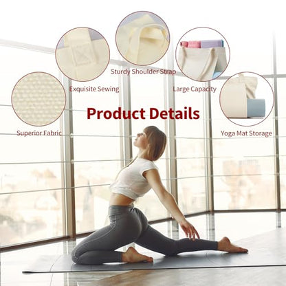 KIGI Canvas Tote Bag with YOGA Mat Carrier Pocket for Gym, Pilates, Workout, Beach and Office - color: Beige