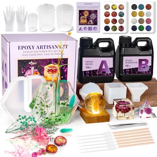 Epoxy Resin Kit with Light for Beginners, DIY Crafts for Adults Women | Clear Resin kit with Silicone Mold for Starters DIY Arts & Crafts for Adults, DIY Creations, Ornament, Flowers, Decorations