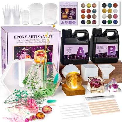Epoxy Resin Kit with Light for Beginners, DIY Crafts for Adults Women | Clear Resin kit with Silicone Mold for Starters DIY Arts & Crafts for Adults, DIY Creations, Ornament, Flowers, Decorations