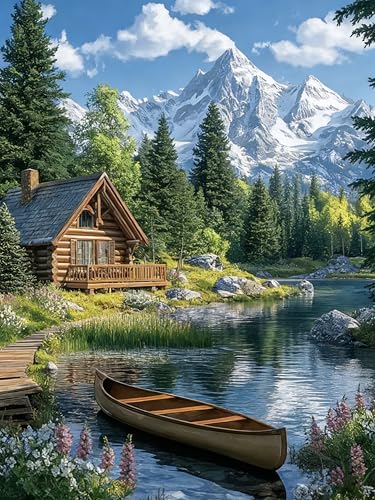 GMETNIC Diamond Art Kits for Adults- Diamond Painting Kits for Adults Beginners, 5D DIY Full Drill Round Rhinestone Gem Art Crafts Paintings for Home Wall Decor 12"x16" (Cabin by the Lake) - color: Cabin by the Lake