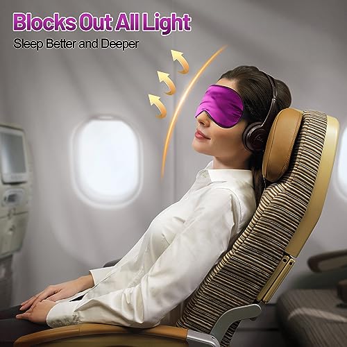 Silk Sleep Mask, Blackout Eye Mask for Sleeping with Adjustable Strap - color: Purple