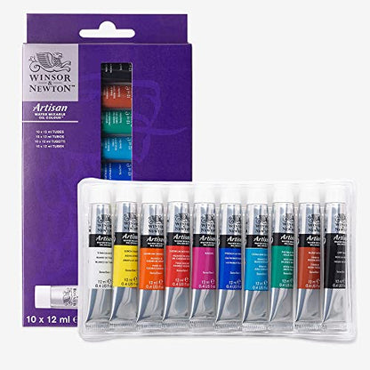Winsor & Newton Artisan Water Mixable Oil Paint Set, 10 x 12ml Tubes | Clean with water; no solvents needed. Color depth, lightfastness, opacity/transparency are the same as traditional oils. - style: Tube Set 10 x 0.4-oz