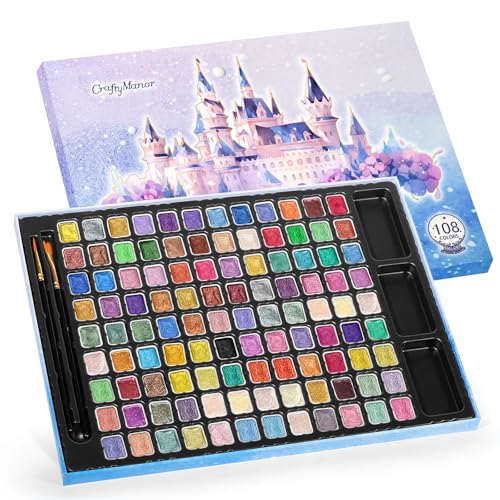 CraftyManor Mini Forestry Shifting Watercolor Painting Set, 108 Color Shifting Watercolor Paint Sets, Shimmer Metallic Watercolor Paints Set, Glitter Watercolor Paint, Solid, Fantasy Forest Style, Upgraded - color: Upgraded Fantasy Forest 108 Colors