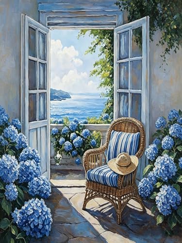 mrpwnle Hydrangea Diamond Art Kits for Adults Seaside Diamond Painting Kit | Hydrangea Diamond Art Painting Kits for Adults Beginners, 5D Full Round Drill Diamond Dot Kit, Wall Decor Gift 11.8x15.7 Inch - color: Hydrangea, size: 11.8x15.7in(30x40cm)