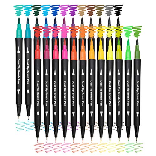 Piochoo Dual Brush Marker Pens for Adult Coloring Books,24pcs Markers | Fine Point and Brush Tip for Bullet Journaling Planners,Note Taking Coloring Writing Calligraphy - color: 24 Colors