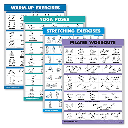 Palace Learning 4 Pack - Warm Up & Yoga Workouts + Stretching & Pilates Exercises - Set of 4 Laminated Charts (18" x 24") - color: LAMINATED
