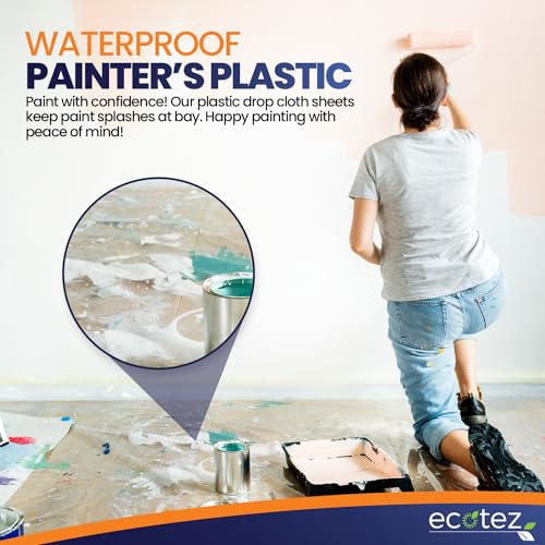 12 Pack 12 x 9 ft Extra Large Plastic Drop Cloth for Painting | Light & Durable Tarp Cover for Furniture Plastic Clear Tarp Waterproof - Paint Floor Covering - Painters Drop Cloth Sheeting - size: 12 Pack
