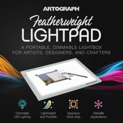 Artograph Featherweight LightPad 9" x 12" Dimmable Thin LED Lightbox Drawing Board for Tracing, Crafting, Tattoo Design, and Drafting