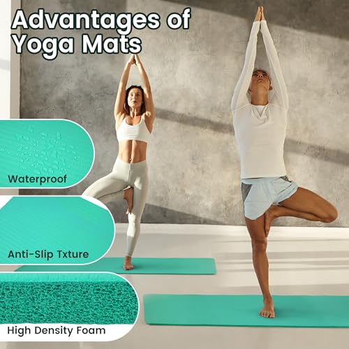 Fitvids Yoga Mat, 1/2-Inch Extra Thick High Density Exercise Mat, Anti-Tear Exercise Yoga Mat with Carrying Strap, Suitable for Various Yoga Exercises - color: Aqua