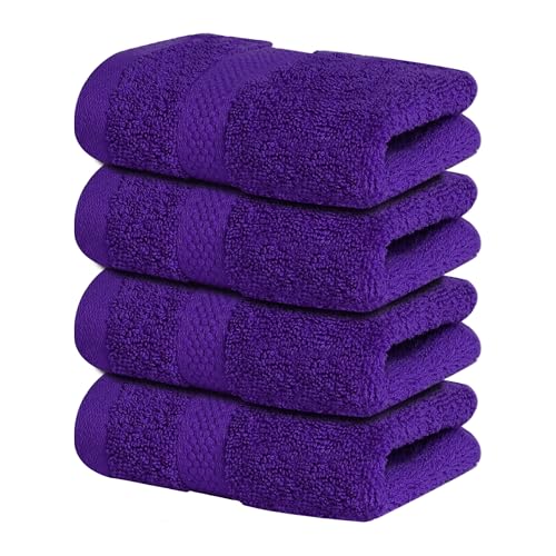 Infinitee Xclusives 100% Cotton Luxury Wash Cloths for Showering - 4 Pack | Washcloths [13x13] - Soft and Absorbent Face Towels for Bathroom Wash Clothes - Gym, Spa & Hotel Use - color: Profound Purple, size: Washcloths - 4 Pack