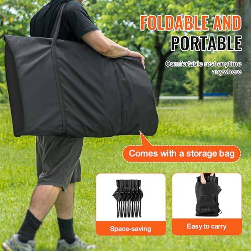 VEVOR Portable Folding B ench, 6 Seats Foldable Sideline B ench, Outdoor Camping Bench Chair with Carry Bag & Backrest, Team Sport Sideline B ench, No Assembly Instant Seating, Black | Lightweight Foldable Sideline Seating with Side Pockets, Carrying Bag,