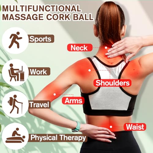 Seenelling 20 Pcs Cork Massage Ball 2.5 Inch Solid Hard Myofascial Release Yoga Ball for Back Foot Neck Pain Therapy Portable Tissue Muscle Release Tool for Home Office Travel - size: 2.5 Inch