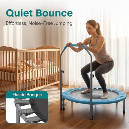 SereneLife 40" Foldable Mini Trampoline for Adults - Compact Fitness Rebounder with Adjustable Foam Handle, Exercise Trampoline with Max Load 330lbs, Indoor/Garden Whole-Body Workout - color: Sky Blue
