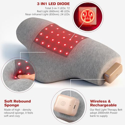 Portable Red Light Therapy Neck Pillow with Infrared, Cervical Spine Pain Relief for Joint Stiffness, Cordless for Home & Travel