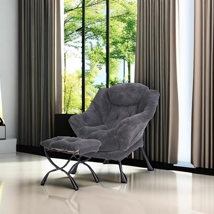 Tiita Lazy Chair with Ottoman, Comfy Reading Accent Chair, Plush Navy - color: Plush-navy